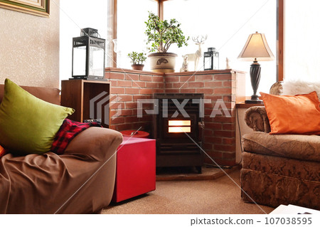Room with fireplace, warm living room, stylish room, image material 107038595