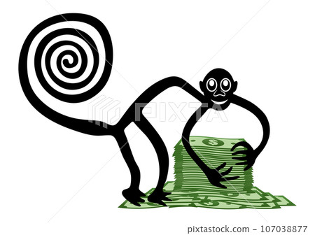 Monkey with a pile of money - a paraphrase of the famous geoglyph The Monkey from Nazca Monkey with a pile of money - a paraphrase of the famous geoglyph The Monkey from Nazca 107038877