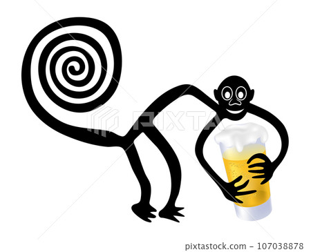 Geoglyph of the Monkey from Nazca with glass of beer Geoglyph of the Monkey from Nazca with glass of beer 107038878