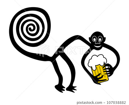 Monkey with pint of beer  - paraphrase of the famous geoglyph of the Monkey from Nazca 107038882