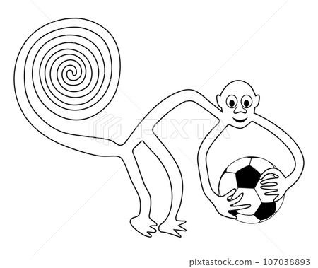 Monkey with the football ball in hands - paraphrase of the famous geoglyph of the Monkey from Nazca 107038893