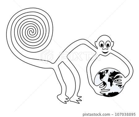Monkey with the Earth in hands - paraphrase of the famous geoglyph of the Monkey from Nazca 107038895