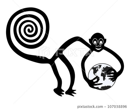 Monkey with the Earth in hands - paraphrase of the famous geoglyph of the Monkey from Nazca 107038896