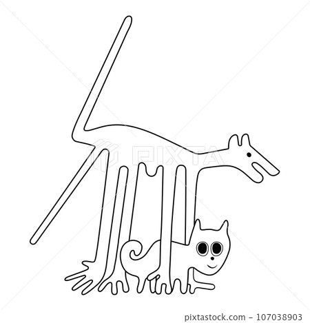 The dog and the cat - a paraphrase of the famous geoglyphs from Nazca 107038903