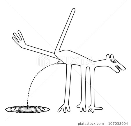 Peeing dog - territorial marking - paraphrase of the famous geoglyph from Nazca Peeing dog - territorial marking - paraphrase of the famous geoglyph from Nazca 107038904