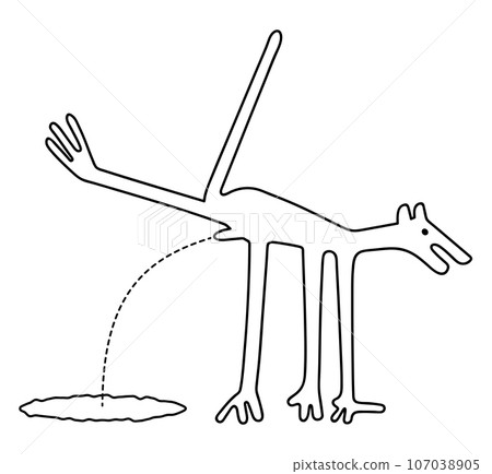 Peeing dog - territorial marking - paraphrase of the famous geoglyph from Nazca Peeing dog - territorial marking - paraphrase of the famous geoglyph from Nazca 107038905