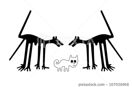 The dogs and the cat - a paraphrase of the famous geoglyphs from Nazca The dogs and the cat - a paraphrase of the famous geoglyphs from Nazca 107038908