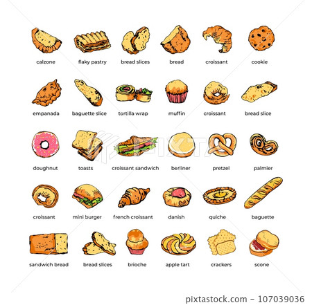 Set of doodle bread and bakery items 107039036