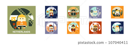 Different Country Citizen Icon with Funny Man in Traditional Dress Vector Set Different Country Citizen Icon with Funny Man in Traditional Dress Vector Set 107040411