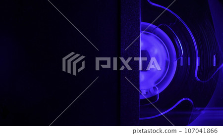 VHS mechanism inside, cassette player, magnetic head. Rotation reel, video tape 107041866