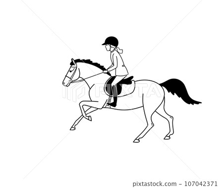 Young rider rides a sports pony 107042371