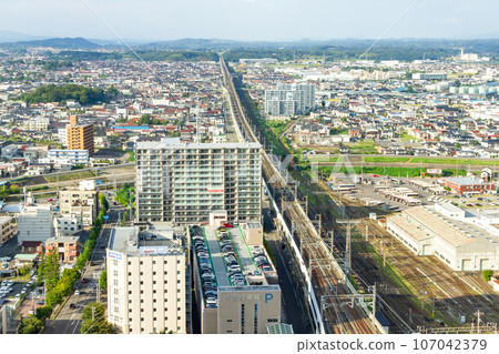 Koriyama City, view from the north side from Big Eye 107042379