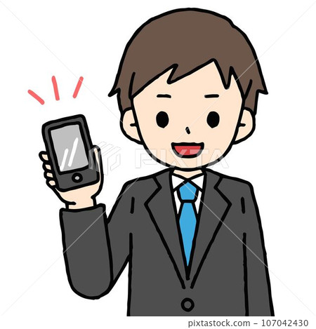 A man in a suit holding a smartphone in one hand A man in a suit holding a smartphone in one hand 107042430