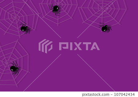 Corner Halloween frame border with spiders and cobwebs in traditional purple shade of the holiday 107042434