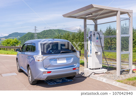 PHEV EV charging spot Rapid charging facility EV QUICK CHARGER Mitsubishi Outlander PHEV EV charging spot Rapid charging facility EV QUICK CHARGER Mitsubishi Outlander 107042940