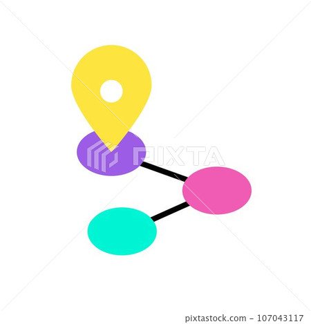 Round Geo Map Direction Location Pin vector icon on round spots. Colorful flat location icon isolated on white background. Round Geo Map Direction Location Pin vector icon on round spots. Colorful flat location icon isolated on white background. 107043117