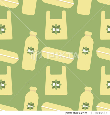 Green pattern biodegradable packaging bag box container bottle. Ecology concept. Green pattern biodegradable packaging bag box container bottle. Ecology concept. 107043315