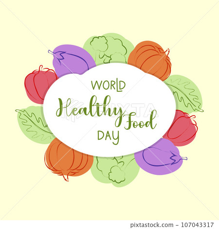 World healthy food day poster, doodle vegetables. 107043317