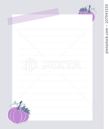 Blank template for notes, reminders, to-do list, with violet pumpkins. Scrapbooking, vintage collage. 107043350