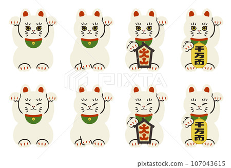 White beckoning cat illustration set without main line 107043615