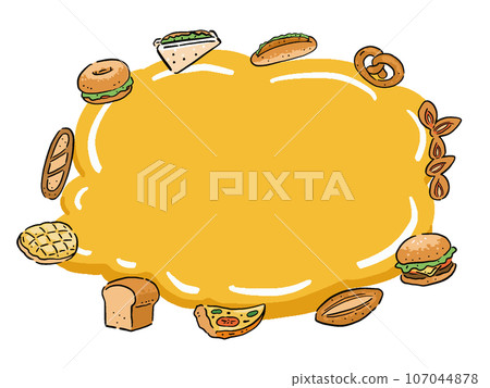 Hand-drawn style frame of various breads Hand-drawn style frame of various breads 107044878