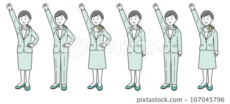 A female businessman doing a guts pose with one hand A female businessman doing a guts pose with one hand 107045796