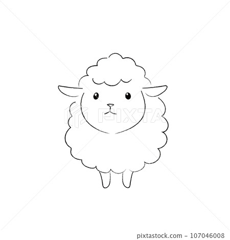 可愛的小羊插圖單色線畫 107046008