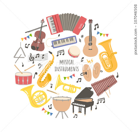 使用樂器插圖設計可用於音樂會海報等的材料 107046508