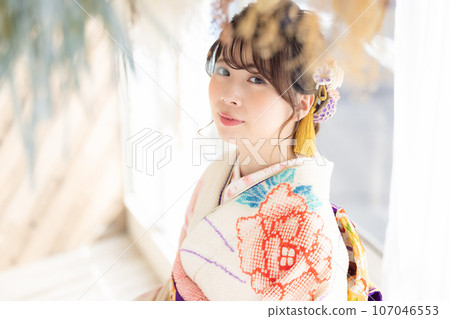 A portrait of a woman wearing a kimono with full kimono A portrait of a woman wearing a kimono with full kimono 107046553