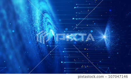 Cosmic space blue particle vortex and starry sky rays internet technology network big data background Cosmic space blue particle vortex and starry sky rays internet technology network big data background 107047146