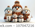 cute family snowman, wearing a knitted scarf and hat 107047216