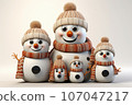 cute family snowman, wearing a knitted scarf and hat 107047217