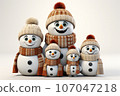 cute family snowman, wearing a knitted scarf and hat 107047218