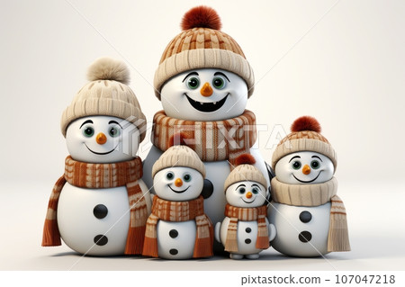 cute family snowman, wearing a knitted scarf and hat cute family snowman, wearing a knitted scarf and hat 107047218