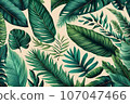 Tropical exotic leaves pattern background. Generative AI. 107047466