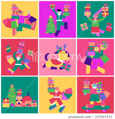 人們和可愛的動物享受聖誕購物A 107047553