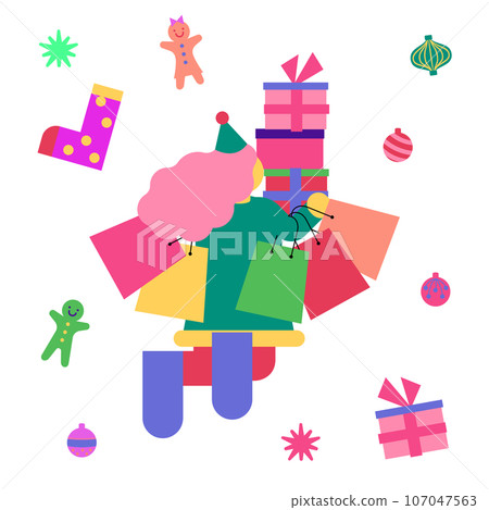 A woman enjoying shopping in the city during Christmas 107047563