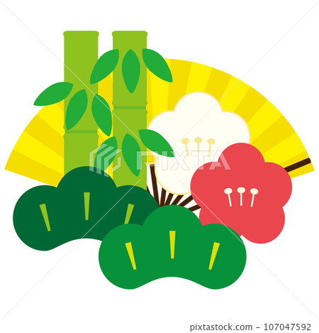 新年吉祥松、竹、梅圖案的可愛向量插畫 107047592