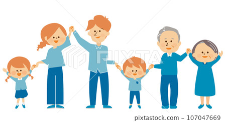 Family three households holding hands long live illustration set material 107047669