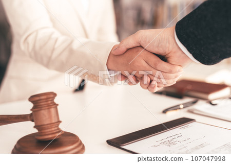 Men and women shaking hands: business Men and women shaking hands: business 107047998