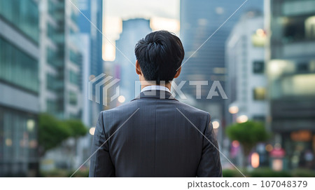 城市裡西裝革履的男人後視圖“AI生成圖像” 107048379