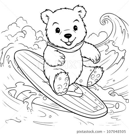 Bear Surfing Coloring Page Drawing For Kids 107048505