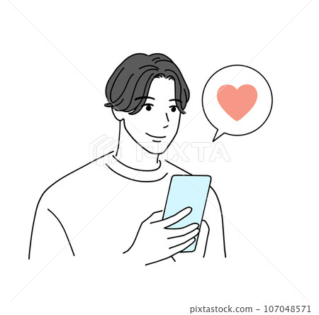 Young man looking at his smartphone and pressing "like" Young man looking at his smartphone and pressing "like" 107048571