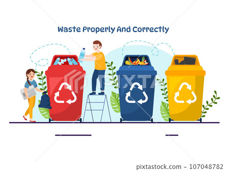 Waste Properly And Correctly Vector Illustration with Demonstration of Correct Garbage Sorting and Proper Disposal in Flat Cartoon Background Design Waste Properly And Correctly Vector Illustration with Demonstration of Correct Garbage Sorting and Proper Disposal in Flat Cartoon Background Design 107048782