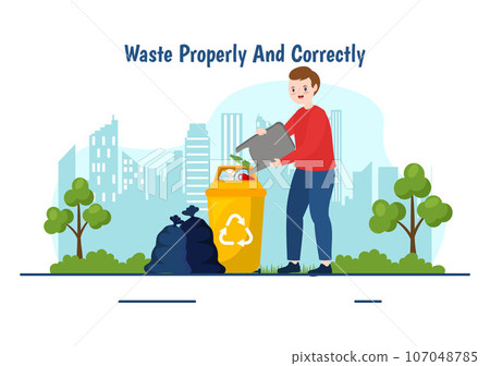 Waste Properly And Correctly Vector Illustration with Demonstration of Correct Garbage Sorting and Proper Disposal in Flat Cartoon Background Design 107048785