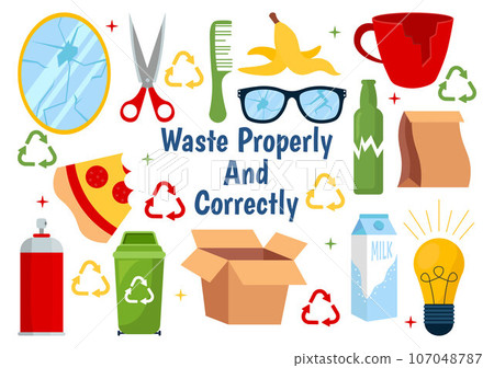 Waste Properly And Correctly Vector Illustration with Demonstration of Correct Garbage Sorting and Proper Disposal in Flat Cartoon Background Design 107048787
