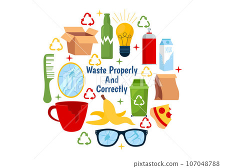 Waste Properly And Correctly Vector Illustration with Demonstration of Correct Garbage Sorting and Proper Disposal in Flat Cartoon Background Design 107048788