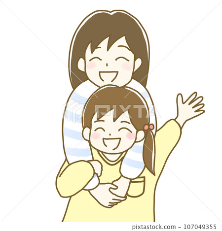 Illustration material: Smiling parent and child, mother hugging her daughter (yellow) 107049355