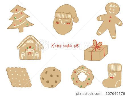 聖誕餅乾套裝，質感色鉛筆手繪插圖 107049576