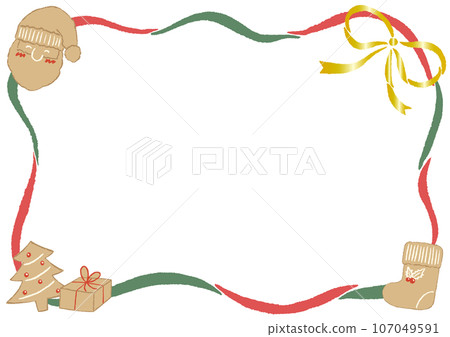 聖誕餅乾和緞帶背景，質感色鉛筆手繪插圖 107049591